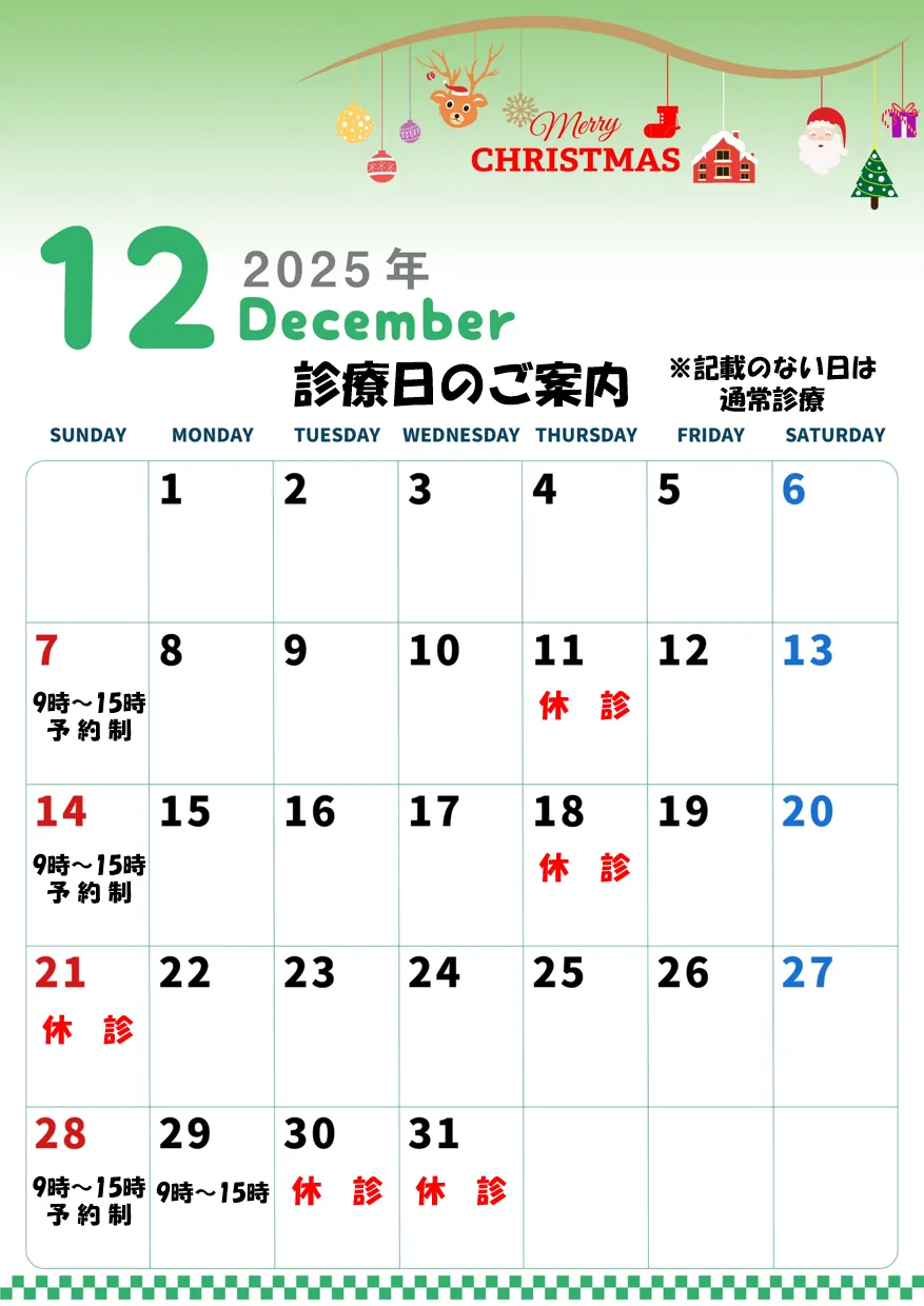 １２月診療日のご案内